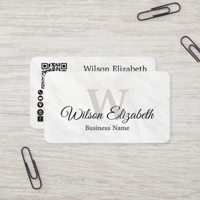 Modern elegant monogrammed QR code business cards (Front/Back In Situ)