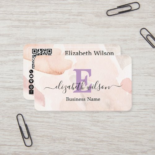 Modern elegant monogrammed QR code business cards