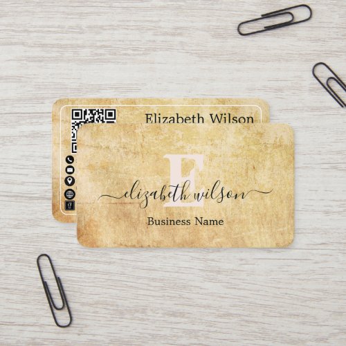 Modern elegant monogrammed QR code business cards