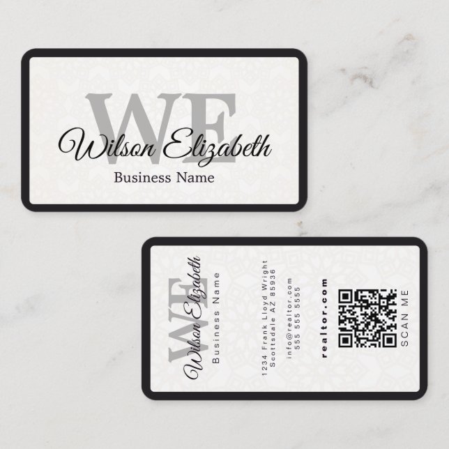 Modern elegant monogrammed QR code business cards (Front/Back)