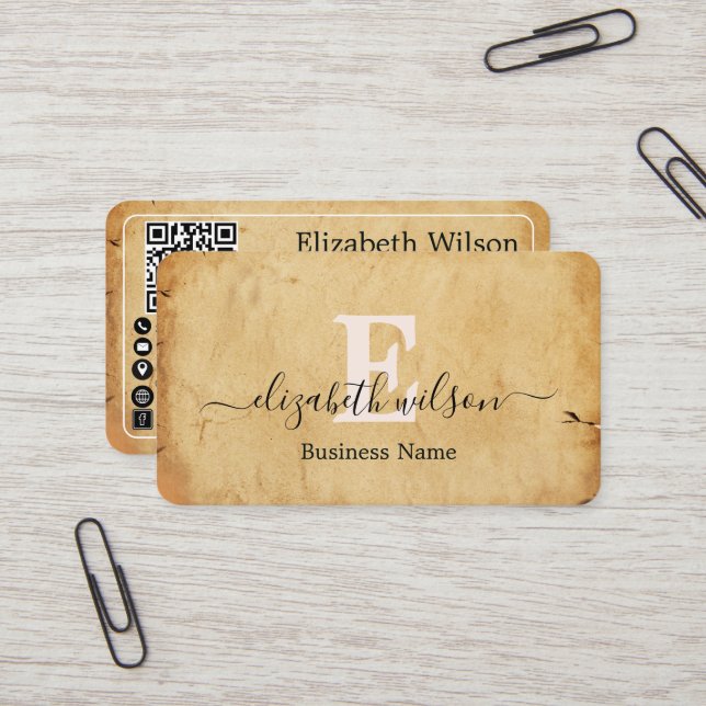 Modern elegant monogrammed QR code business cards (Front/Back In Situ)
