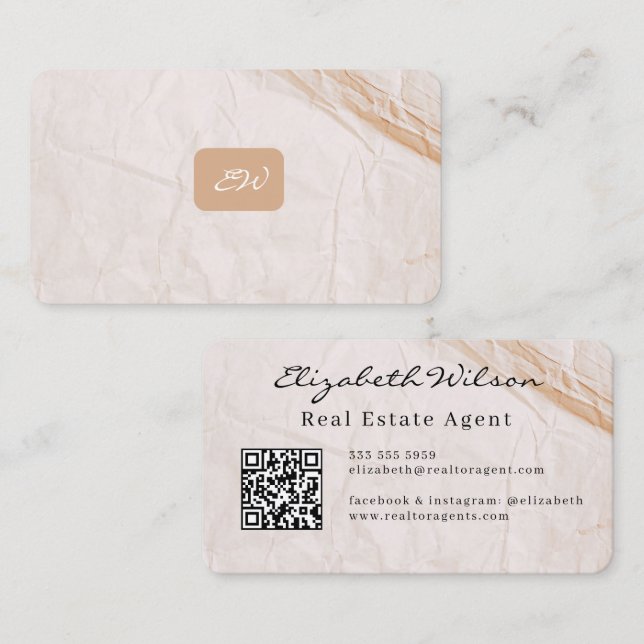 Modern elegant monogrammed QR code business cards (Front/Back)