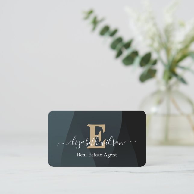 Modern elegant monogrammed QR code business cards (Standing Front)