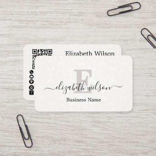 Modern elegant monogrammed QR code business cards