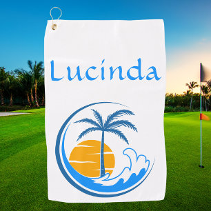Modern Elegant Monogrammed Trendy Palm Tree Golf Towel
