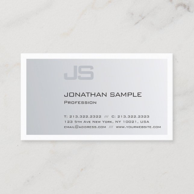 Modern Elegant Monogrammed Trendy Silver Plain Business Card (Front)