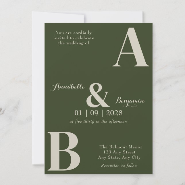Modern Elegant Moss Green Wedding Invitation (Front)