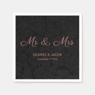 Modern Elegant Mr And Mrs Black Rose Gold Floral Napkins