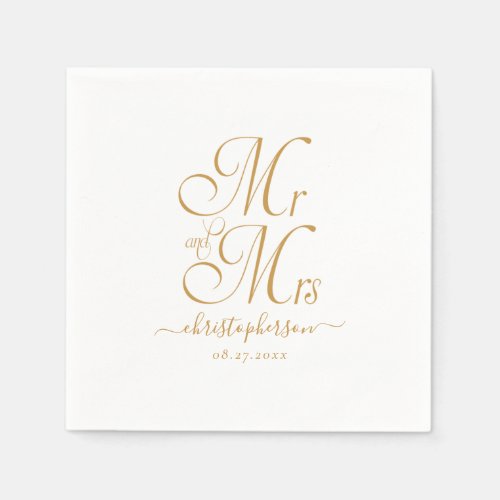 Modern Elegant Mr and Mrs Gold Script Wedding Napkins