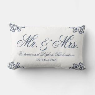 Modern Elegant Mr and Mrs Name Newlyweds Lumbar Pillow