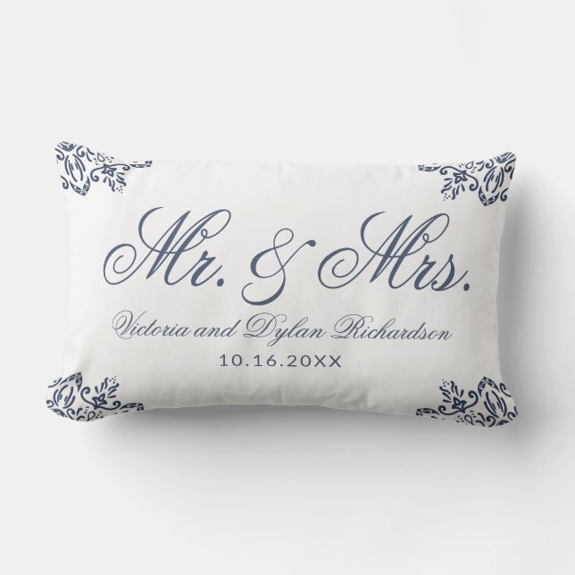 Modern Elegant Mr and Mrs Name Newlyweds Lumbar Pillow (Front)