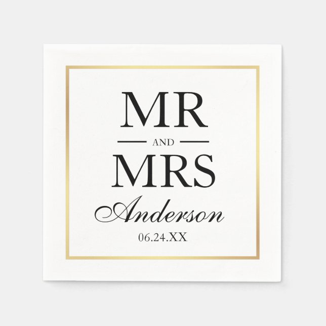 Modern Elegant Mr. and Mrs. Wedding BWG Napkins (Front)