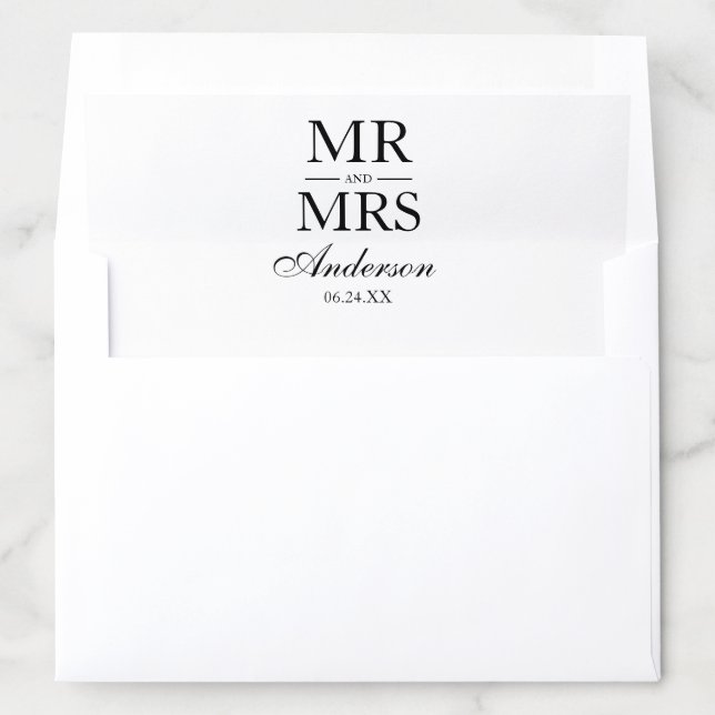 Modern Elegant Mr. and Mrs. Wedding Envelope Liner (In Envelope)