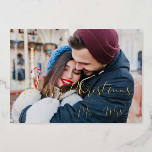 Modern Elegant Mr  Mrs Christmas Couple Wedding Foil Invitation