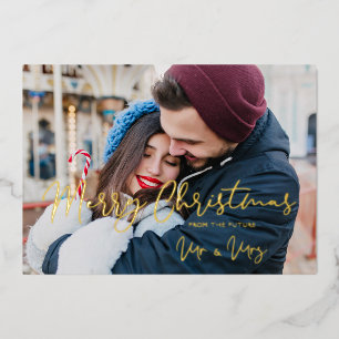 Modern Elegant Mr & Mrs Christmas Couple Wedding Foil Invitation