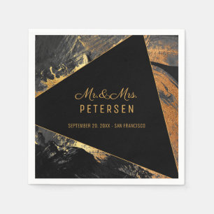 Modern elegant Mr & Mrs gold and black wedding Napkins