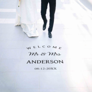 Modern elegant Mr & Mrs wedding floor decal 