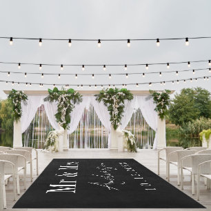Modern Elegant Mr & Mrs Wedding Runner Outdoor Rug