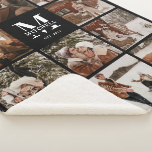 Modern Elegant Multi Photo Collage Black and White Sherpa Blanket