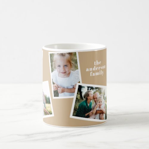 Modern elegant multi photo family beige coffee mug