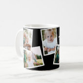 Modern elegant multi photo family black coffee mug (Front Left)