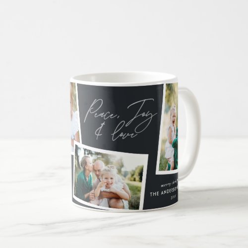 Modern elegant multi photo family black coffee mug