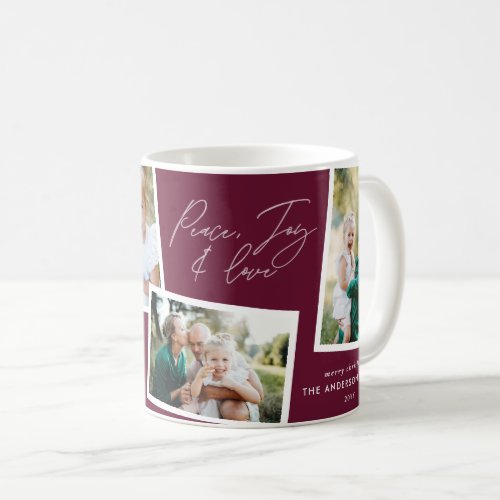 Modern elegant multi photo family burgundy coffee mug