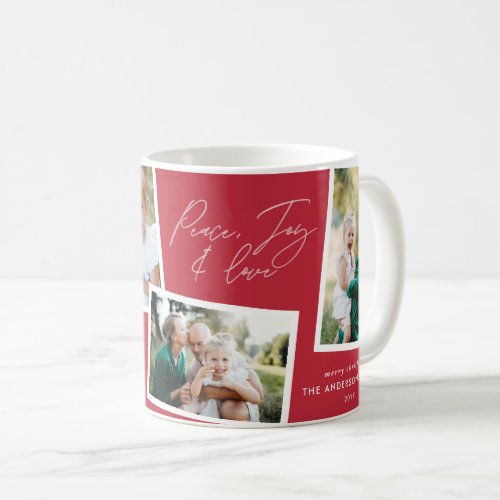 Modern elegant multi photo family christmas red coffee mug