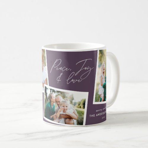 Modern elegant multi photo family purple coffee mug