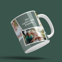 Modern elegant multi photo family sage green coffee mug