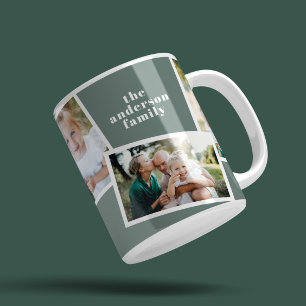 Modern elegant multi photo family sage green coffee mug