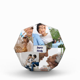 Modern elegant multi photo family stylish Blue Acrylic Award