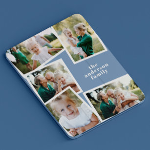 Modern elegant multi photo family stylish blue iPad mini cover