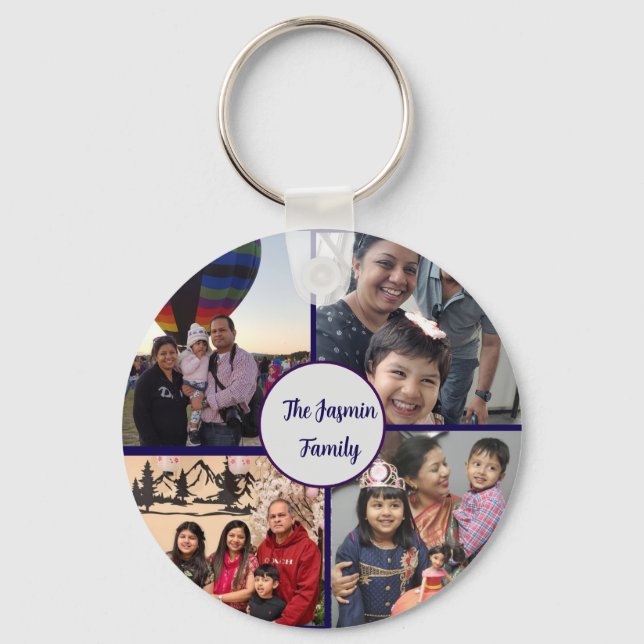 Modern elegant multi photo family stylish  keychain (Front)