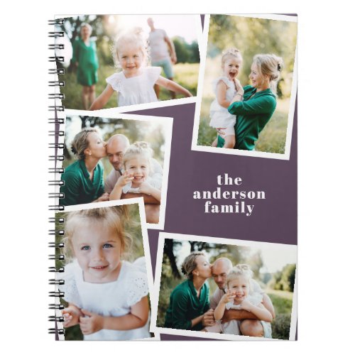 Modern elegant multi photo family stylish purple notebook
