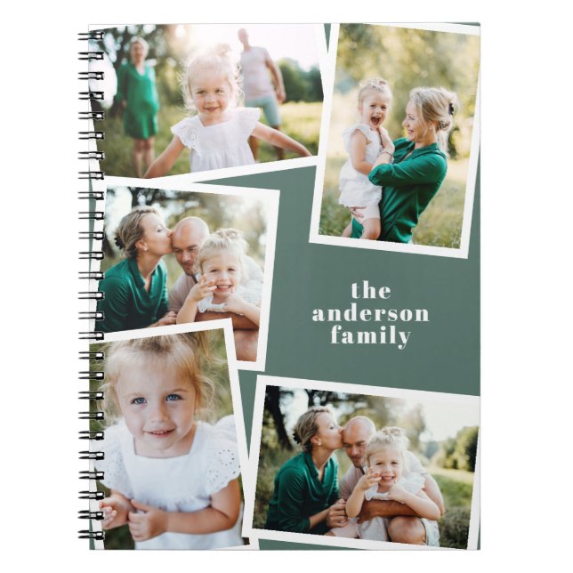 Modern elegant multi photo family stylish sage notebook (Front)