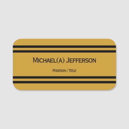 Modern Elegant Mustard Yellow and Black Minimalist Name Tag