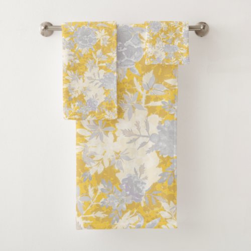 Modern Elegant Mustard Yellow Marigold Flowers Bath Towel Set