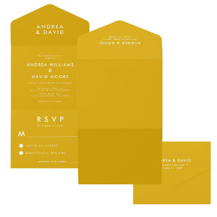 Modern Elegant Mustard Yellow Minimalist Wedding All In One Invitation