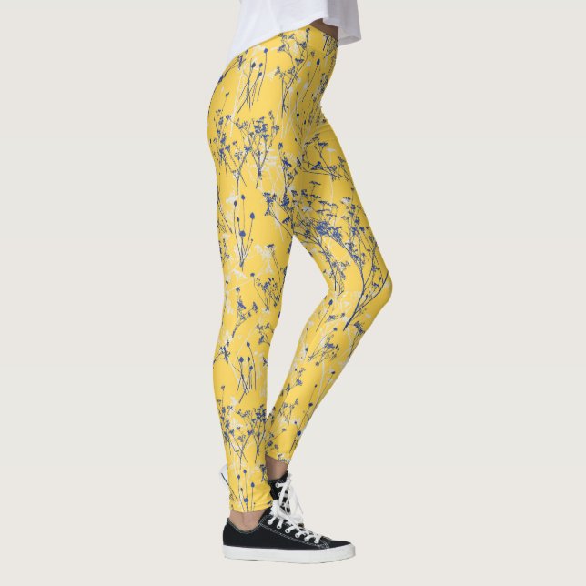 Modern Elegant Mustard Yellow Wildflowers Leggings (Right)