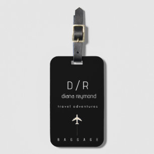 Modern Elegant Name Black Monogram  Luggage Tag