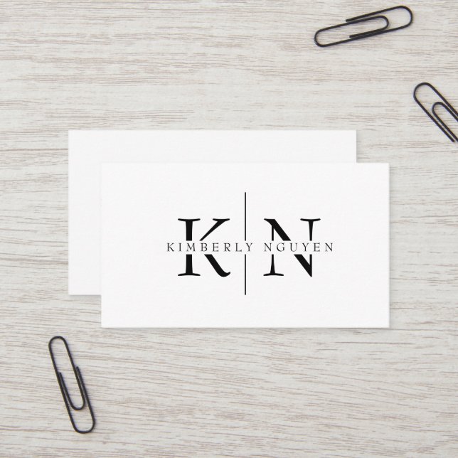 Modern Elegant Name Initials Monogram Business Card (Front/Back In Situ)