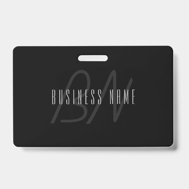 Modern Elegant Name & Monogram | Dark Grey & Black Badge (Front)