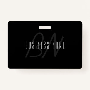 Modern Elegant Name & Monogram   Dark Grey & Black Badge