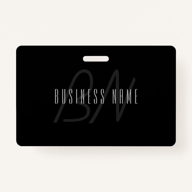 Modern Elegant Name & Monogram | Dark Grey & Black Badge (Front)