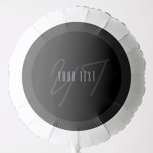 Modern Elegant Name & Monogram | Dark Grey & Black Balloon (Front)