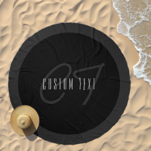 Modern Elegant Name & Monogram   Dark Grey & Black Beach Towel