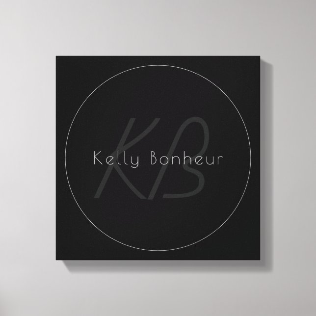 Modern Elegant Name & Monogram | Dark Grey & Black Canvas Print (Front)
