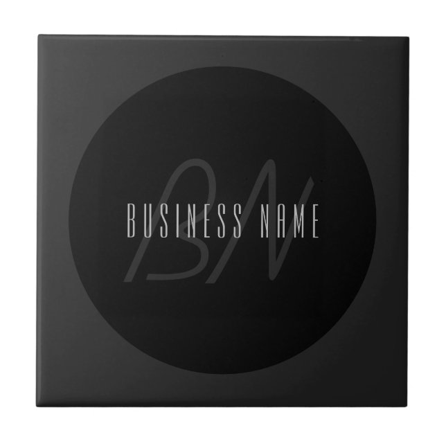 Modern Elegant Name & Monogram | Dark Grey & Black Ceramic Tile (Front)