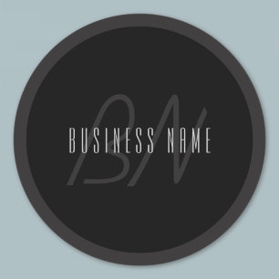 Modern Elegant Name & Monogram Dark Grey & Black Classic Round Sticker
